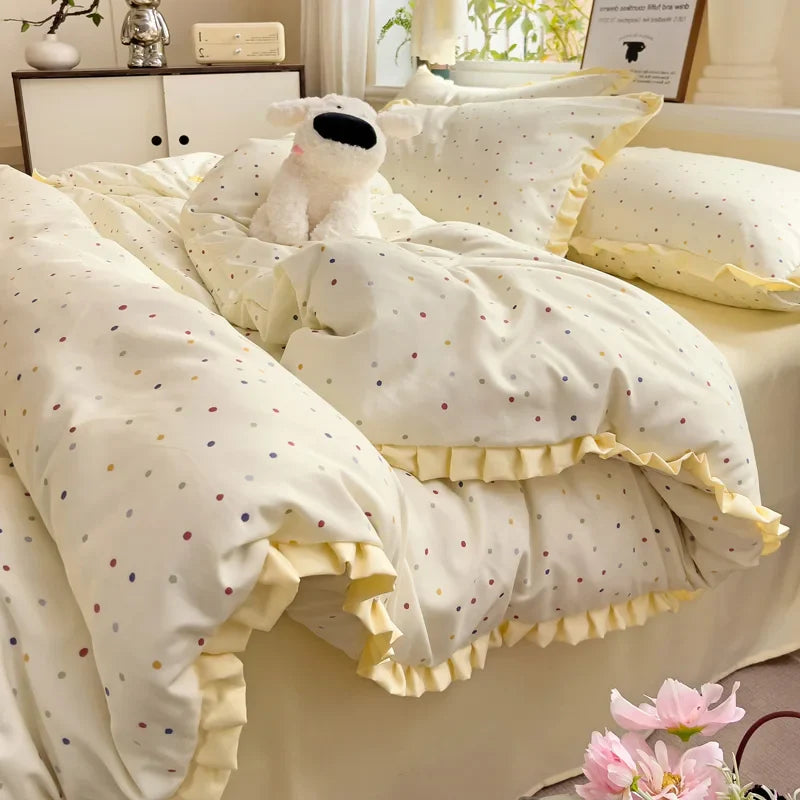 Princess Style Flowers Ruffles Soft Skin-friendly Duvet Cover Set Pillowcases Bedding Set