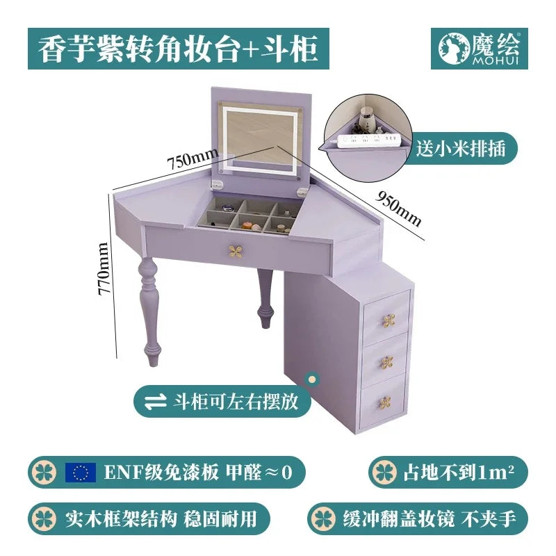 Small Pink Makeup Vanity Table with Mirror and Drawers for Bedroom Storage - Stylish Coiffeuse Furniture