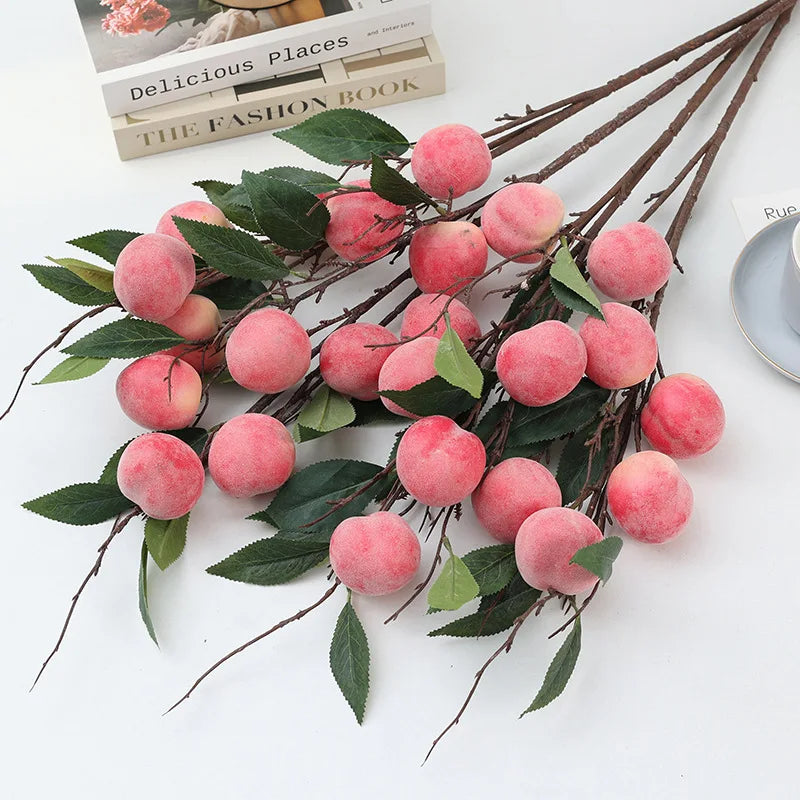 Fake Peach Tree Branches Artificial Fruit Faux Arrangement Decor Spring