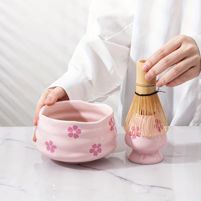 Pink Ceramic Matcha Bowl, Sakura/Heart Japanese Style Matcha Bowl Artistic Ceramic Tea Ceremony Bowl