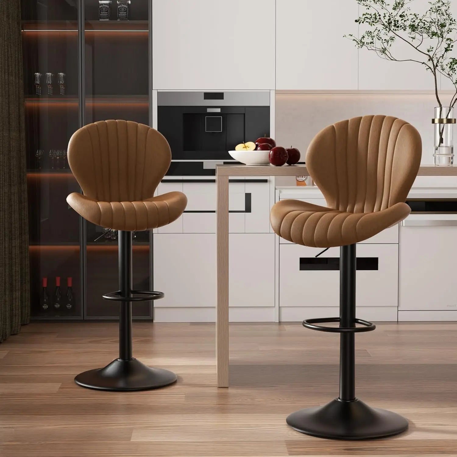 Set of 2 Modern Swivel Bar Chairs, Barstools Counter Height with High Backrest, Easy 3-5 Minute Assembly for Bar
