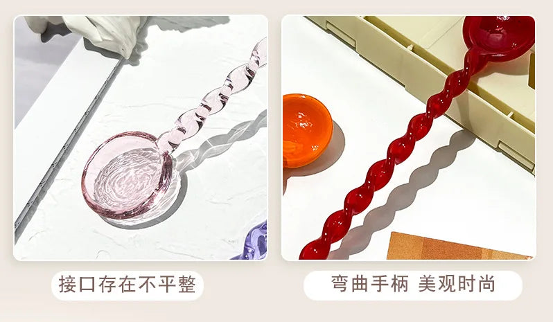 Glass Scoops with Long Handle Colorful and Cute Teaspoon Kitchen Accessories