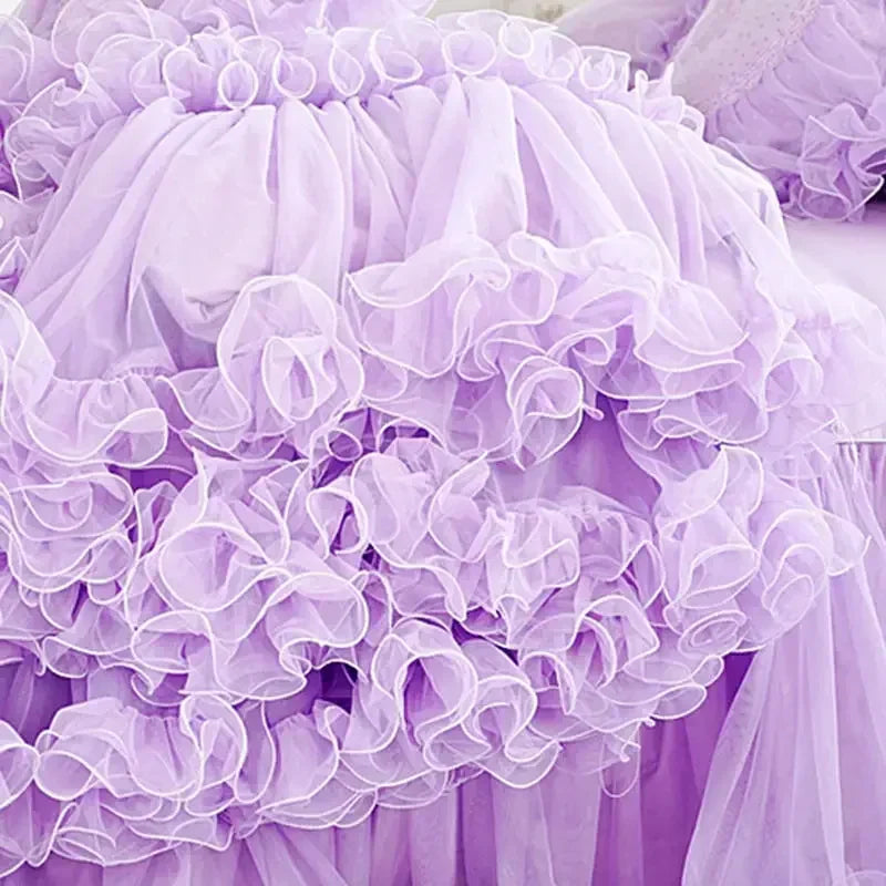 Pink Jacquard Satin Bedspread Bedding Set Luxury Princess Wedding Bed Set Lace Ruffle Duvet Cover Bed Skirt Pillowcases Cotton