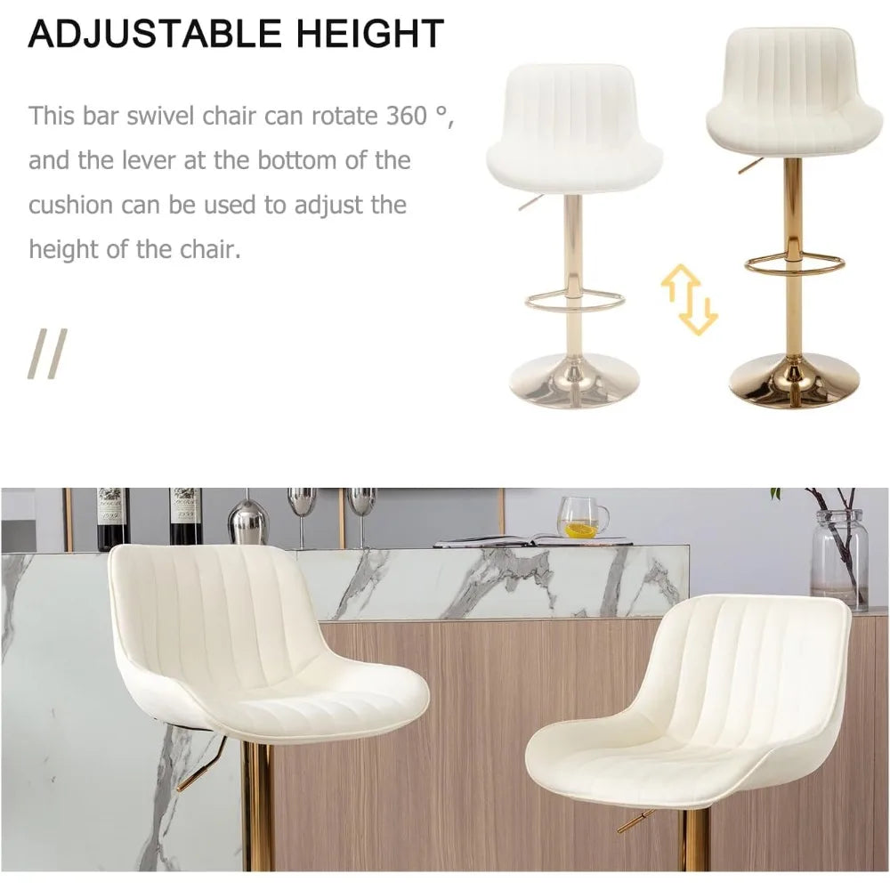 Modern Velvet Adjustable Counter Height Swivel Barstools Set of 2 with Backs For Kitchen Home Decor