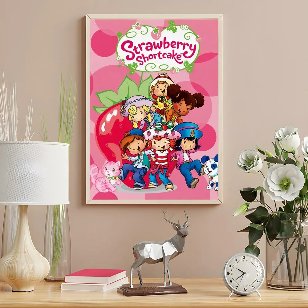 Cartoon Strawberry Shortcake Poster Cute Pink Room Decor Printing Home Decoration Waterproof Bathroom Room BedRoom Posters