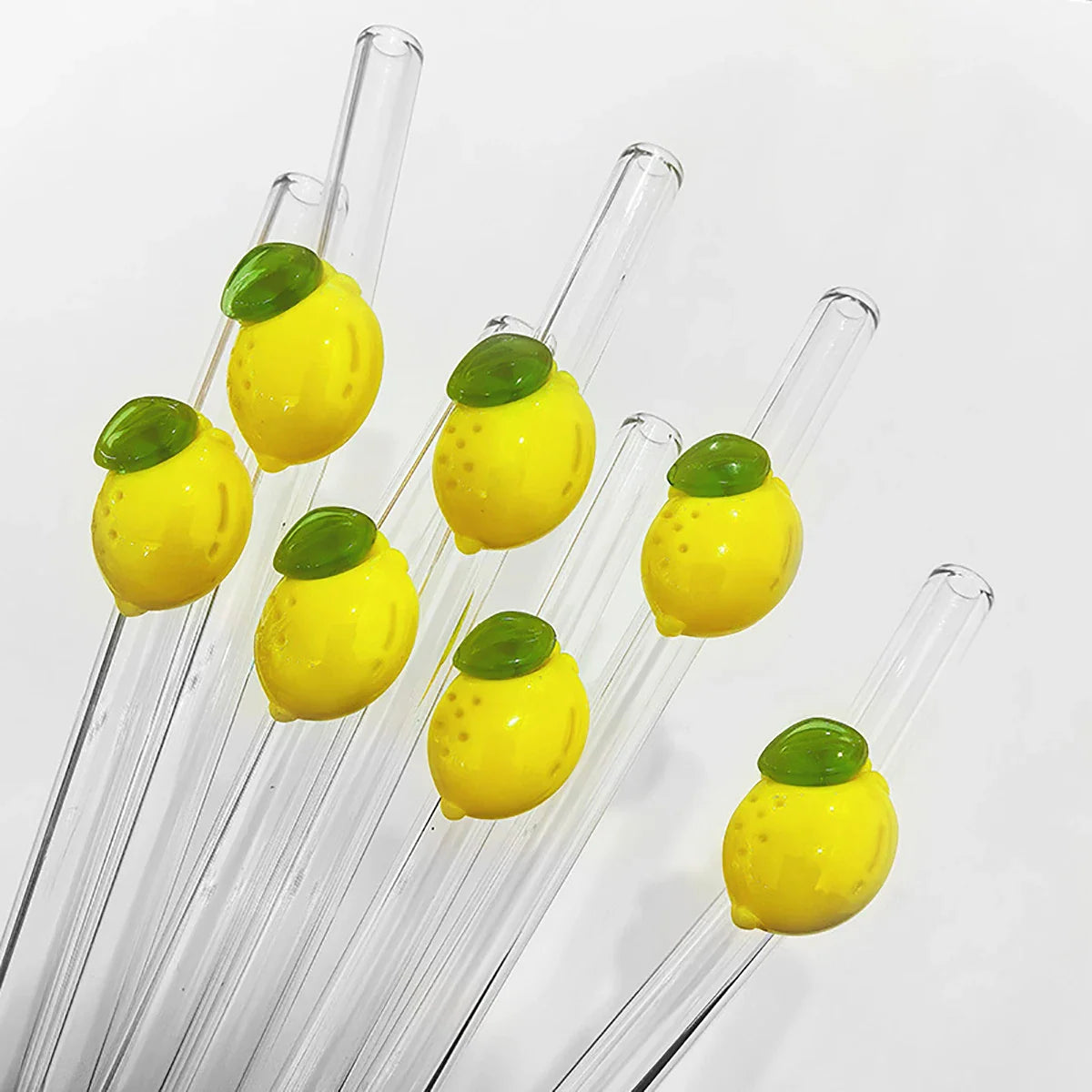 Lemon Glass Bent Straw Set with Brush 2/4/6/8pcs Drinkware