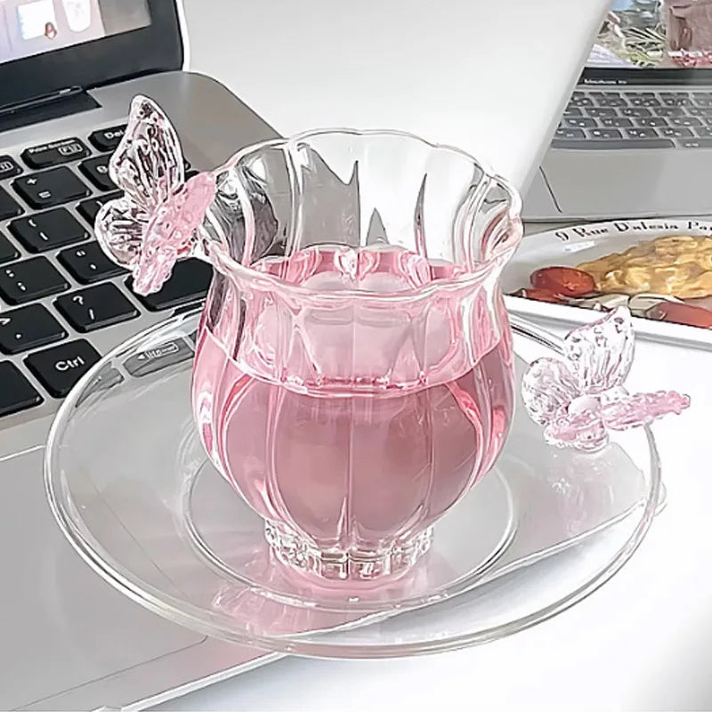 Glass Butterfly Cup Handmade Creative Transparent Tea Cup Heat-Resistant
