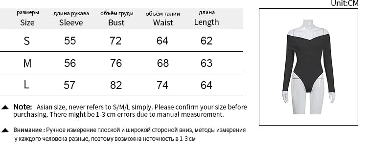Sexy Off Shoulder Women's Bodysuits Fashion Crossed Folds Skinny Rompers Long Sleeve