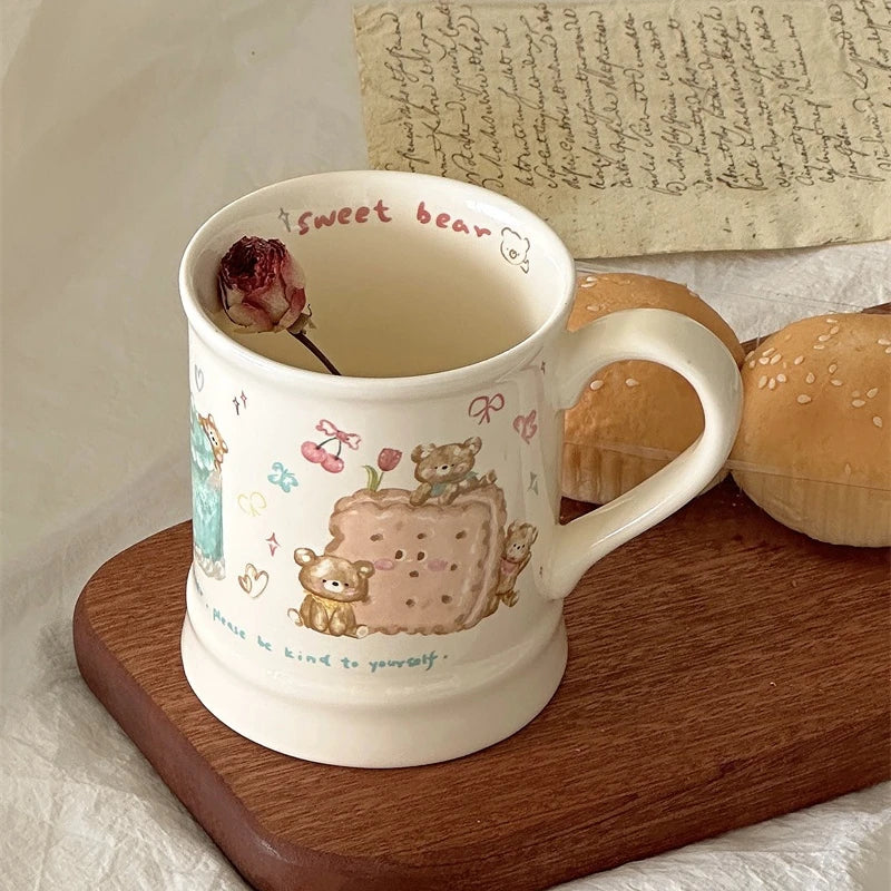 Little Bear Biscuits Ceramic Mug Cute Hand-drawn Cream Style Tea/Coffee Cup