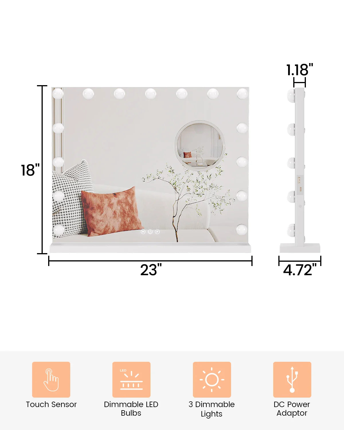 Vanity Mirror with Lights 17 Dimmable Led Bulbs Lighted 3 Color Modes Touch Control Makeup Mirror 3X Magnification