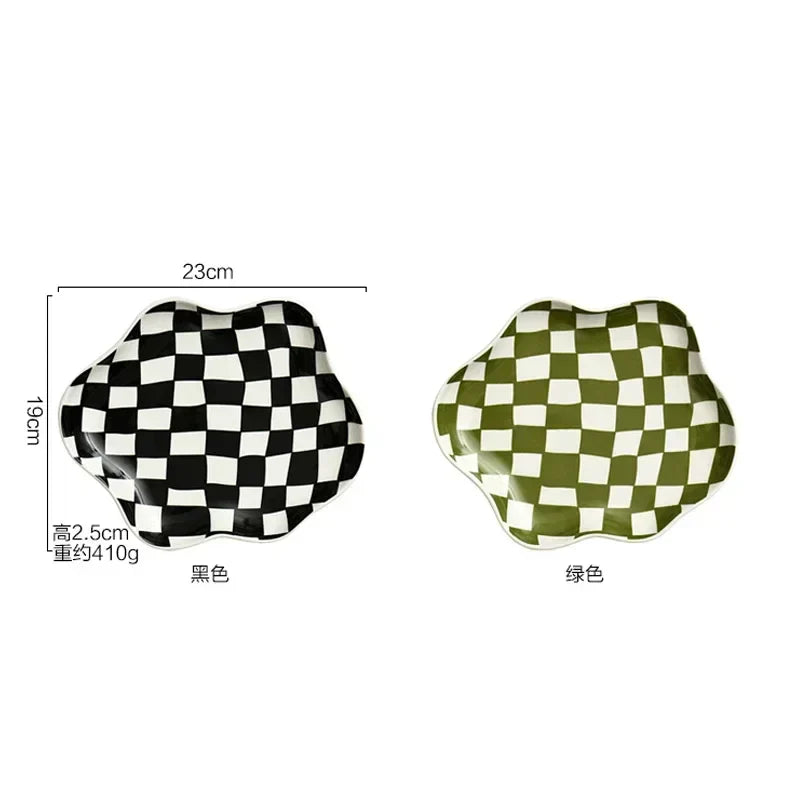 Retro Checkerboard Ceramic Plate Jewelry Home Decoration