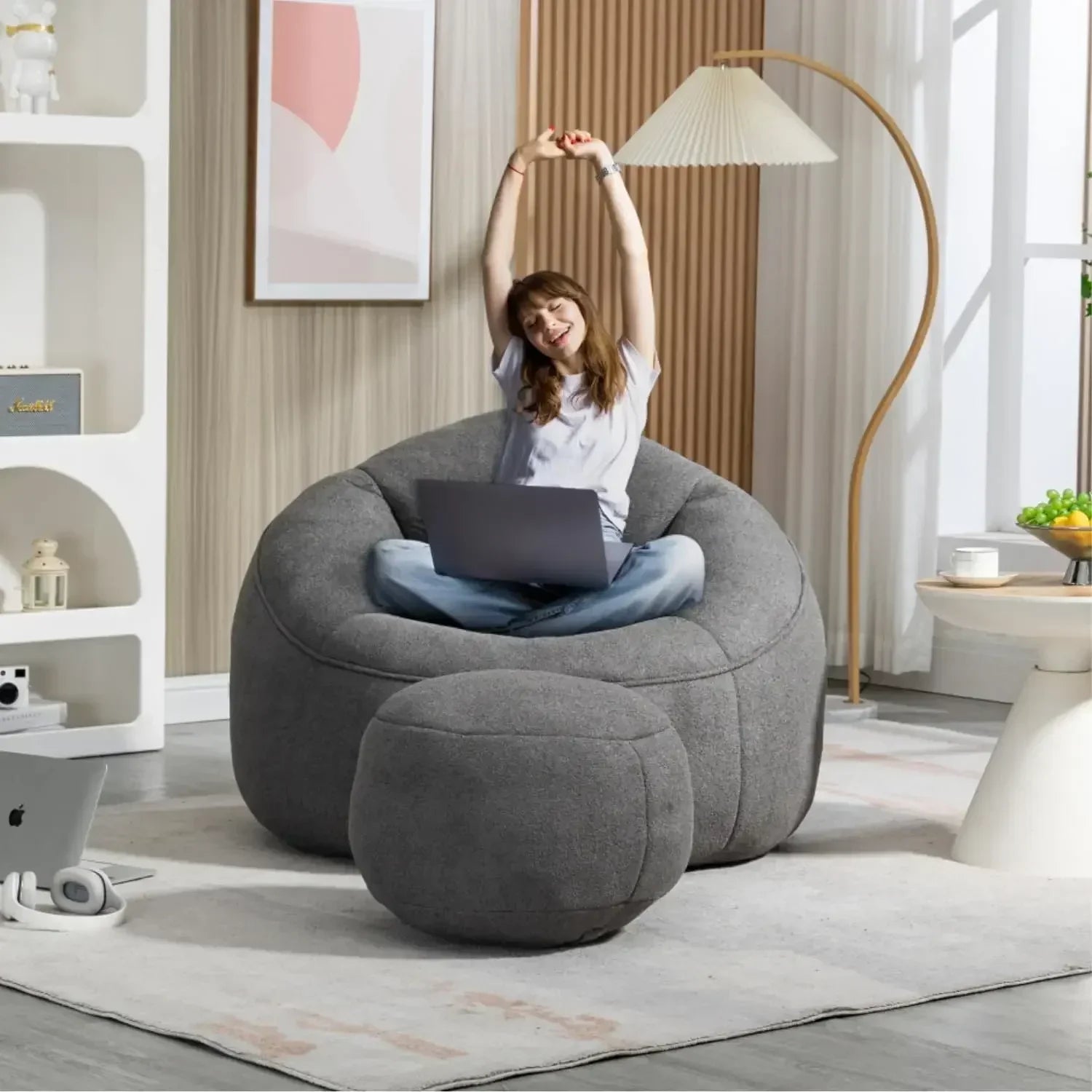 New Beanbag chair and footstool, comfortable beanbag sofa chair, high-pressure foam couch, used in living room and bedroom