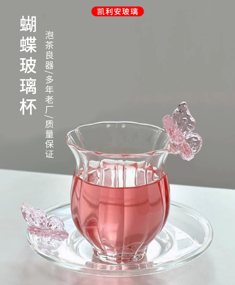 Glass Butterfly Cup Handmade Creative Transparent Tea Cup Heat-Resistant