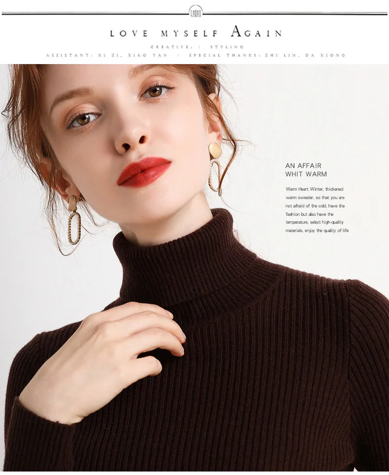 Women Fall Turtleneck Sweater Knitted Soft Pullovers Cashmere Jumpers Basic Soft Sweaters For Women Autumn Winter
