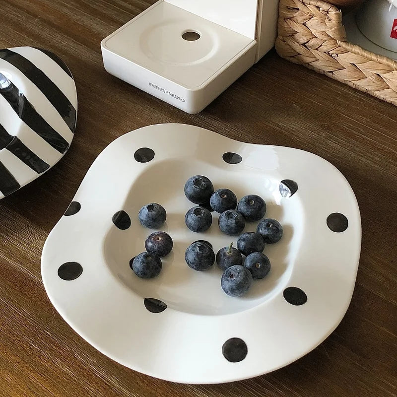Ceramic Plate Dot Stripe Irregular Wave Shape