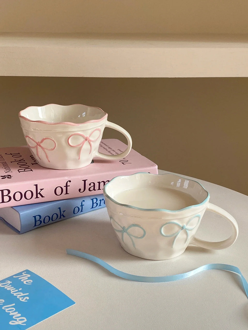 Ceramic Bow Mug, Exquisite and Simple Bow Large Capacity Couple Cup