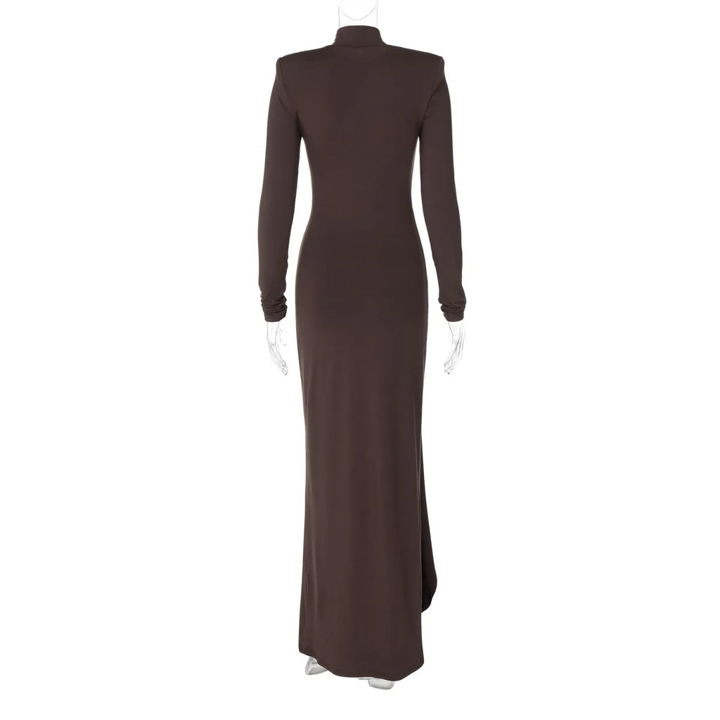 Pleated Bandage Long High Waist Slim Patchwork Long Sleeve Elegant Women's Maxi Dress