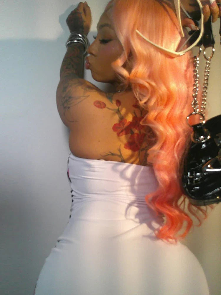 Metal Hearts Strapless Dress Women Fashion Print Sexy Cleavage Backless Skinny Peach Hip Mini Bodycon