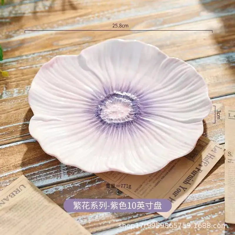 Ceramic Flower Serving Plate Cake Dessert Plate Flower Ceramic Bowl Tableware Set Dining Table