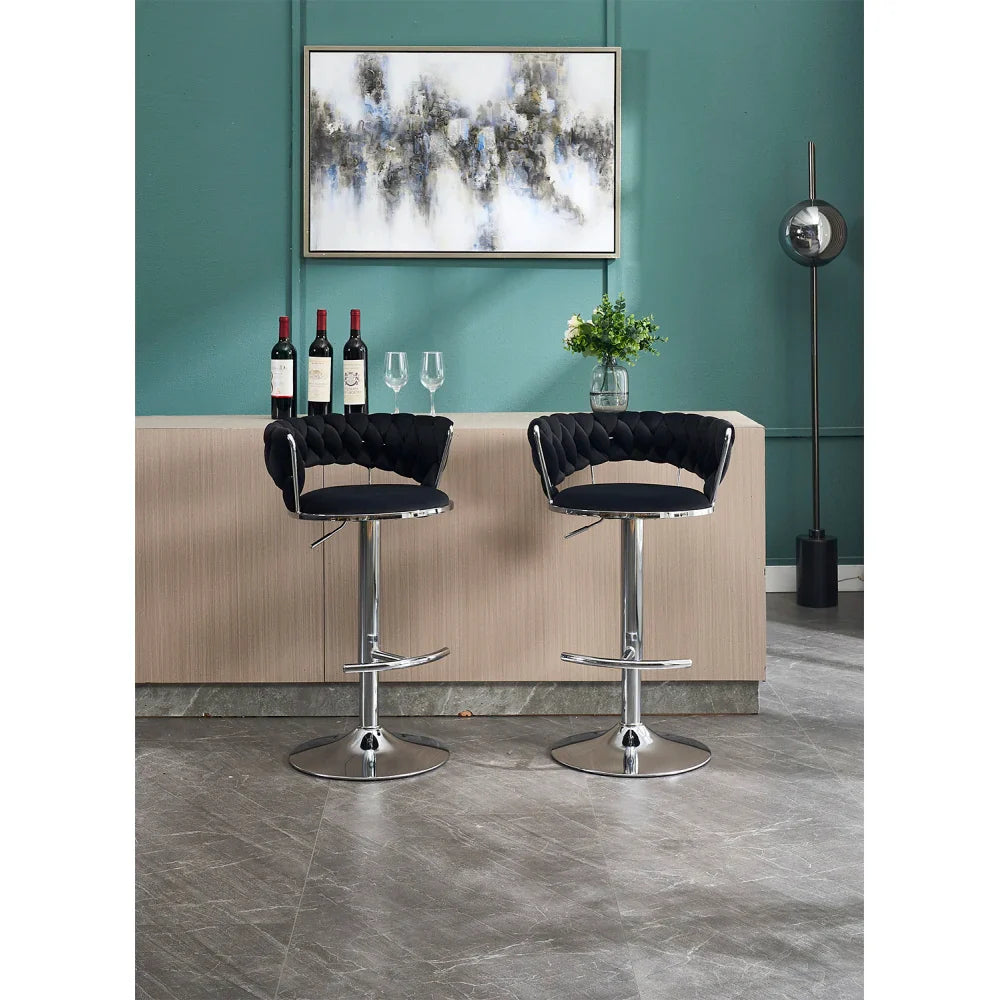 Velvet Barstools Set/2 - Chrome Swivel Base w/Adjustable Height, Modern Kitchen & Bar Stools