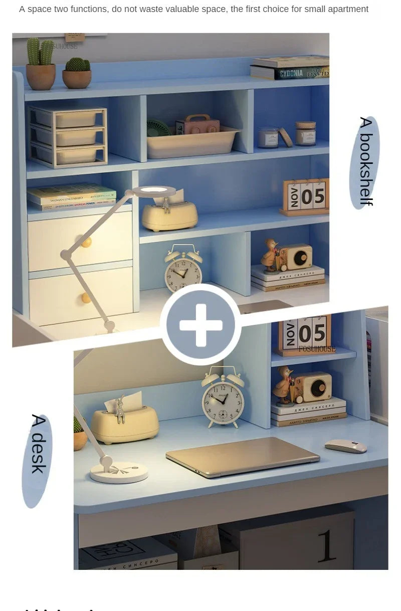 Girl Pink Bookshelf and Bookcase Integrated Study Desk with Storage Gaming Table Modern Office Furniture