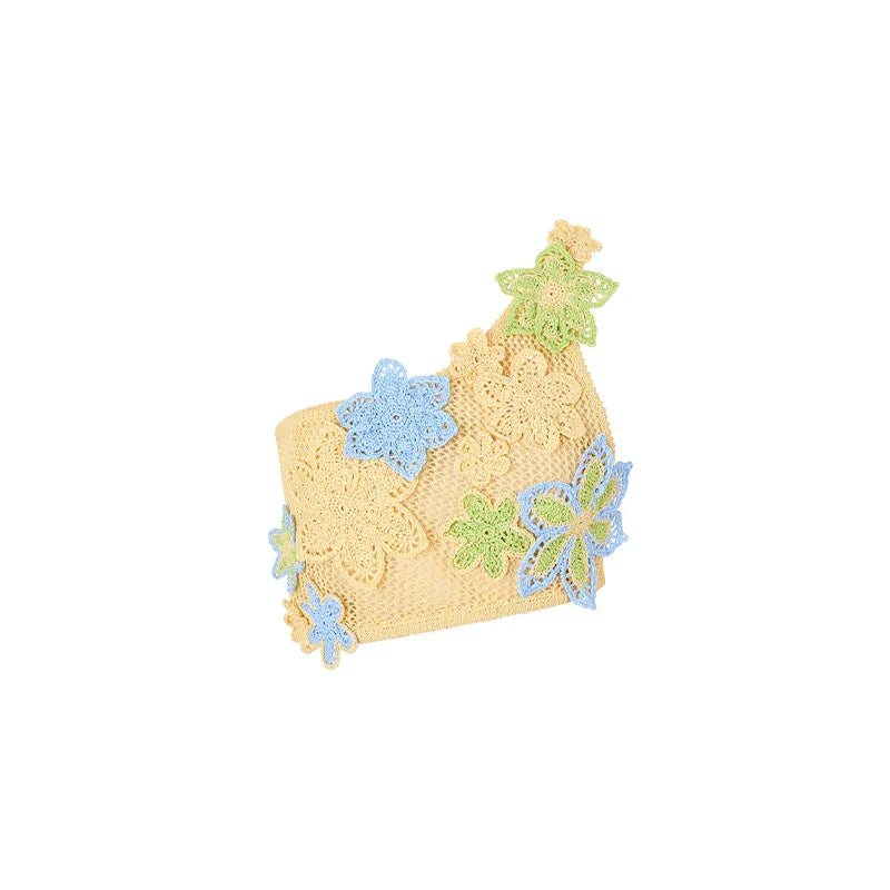 Sexy Beach Women's Set Beading Flower Crochet Crop Top Slim Maxi Skirt Female Suit Summer Hollow Out Knit Lady Dress Sets