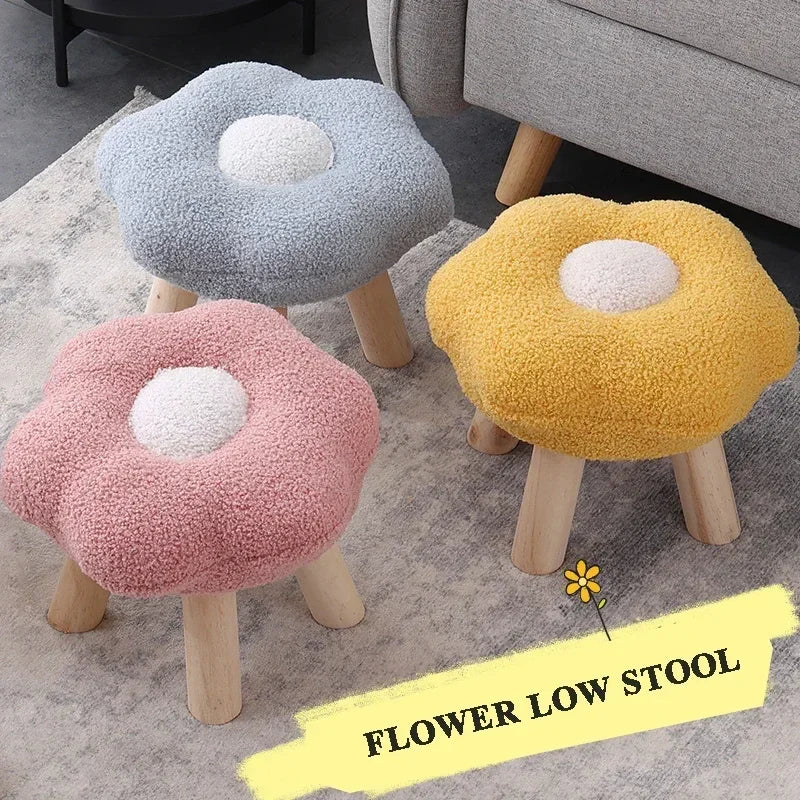 Flower Small Round Stool Ottoman Colorful Small Endurable Wood Round Bench Home Decoration