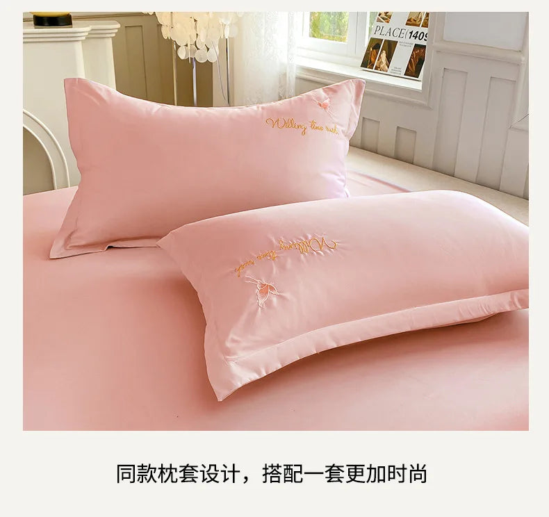 Super Soft Washed Cotton Three-Dimensional Flower Embroidered Summer Quilt Four-Piece Set