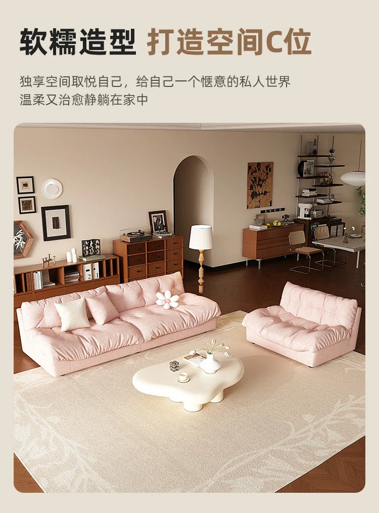 Pink Cloud Living Room Sofa Modern Simple Luxury Couch Straight Ergonomic Sofa Living Room Furniture