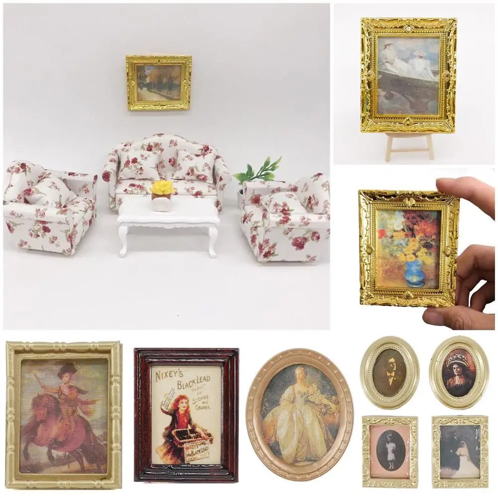Mini Resin Wall Picture Vintage Framed Photos Miniature Oil Painting Accessories