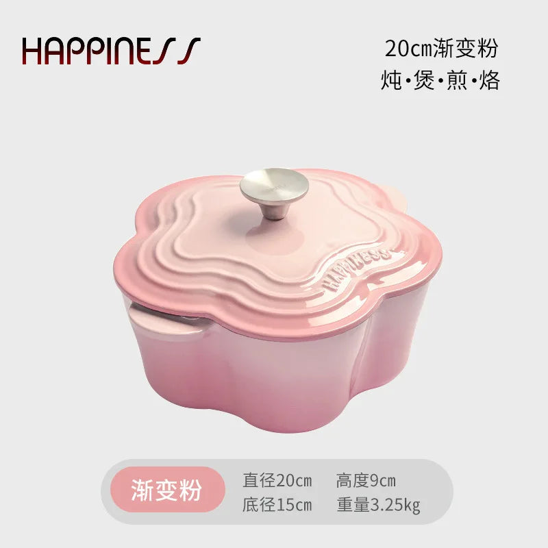 Petal Cast Iron Pots Dutch Oven Binaural Enamel Pot for Bake Bread and Casserole Dish Braising with Lid for All Heat Source