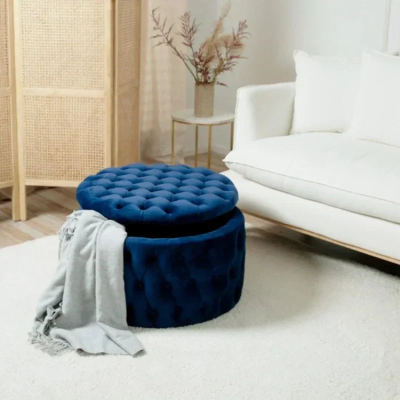 Luxury Sofa Footstool Fabric Storage Round Sofa Stool