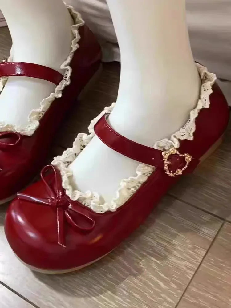 Original Lolita Flat Shoes with Butterfly Knot Soft Bottom Round Head Single Lined Women's High Heel