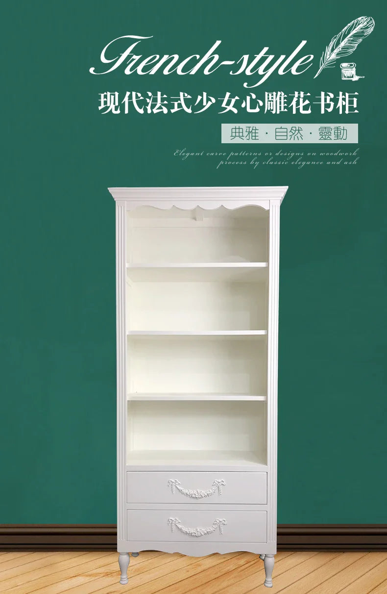 French Bookcase Bookshelf and Storage Shelf Modern Pastoral Hand Office Display Rack Display Cabinet Integrated Bookcase