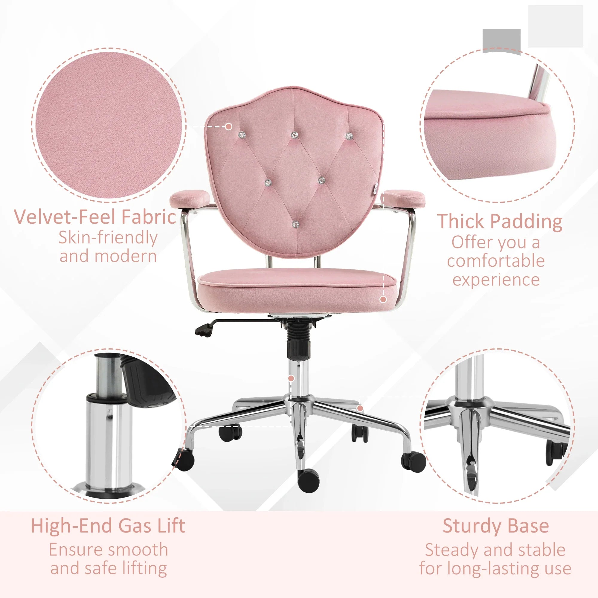 Cute Velvet-Feel Fabric Vanity Chair, Pink