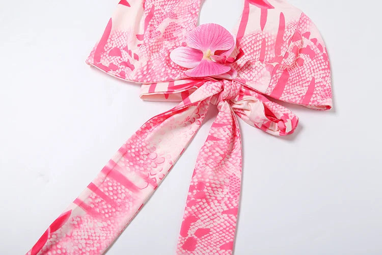 Fashion Patchwork 2 Piece Set Women Pearls Necklace Halter Applique Crop Tops+Skinny Skirt Set