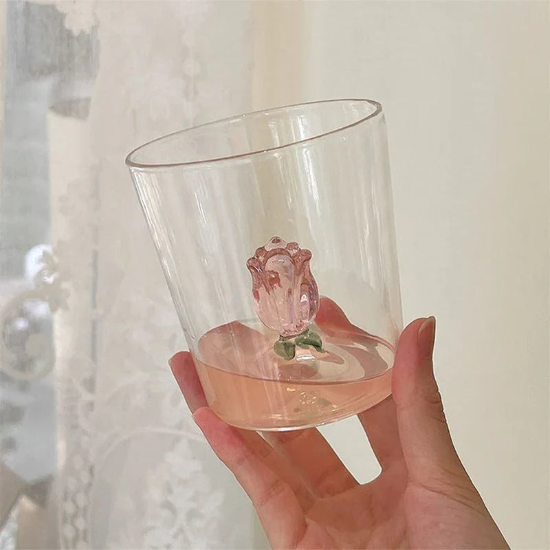 Cute Creative 3D Glass Cups Transparent Mugs With Handle
