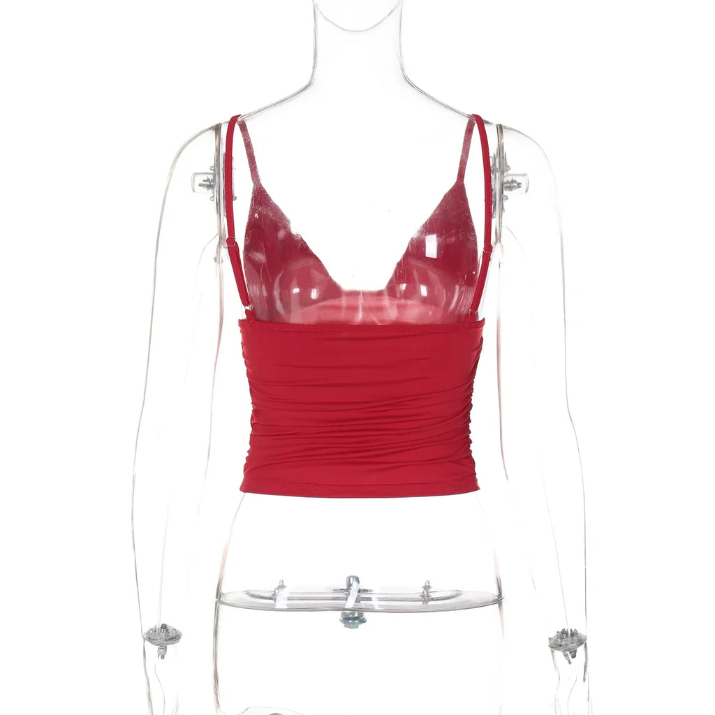 Sleeveless Ruched Bodycon Camisole Women'S Solid Sexy Top Party Club Streetwear Clothes Y2K