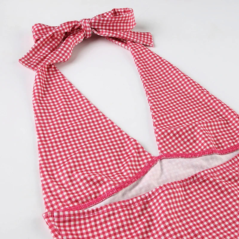 Y2k Sweet Halter Women Tanks Skinny Sleeveless Print Hotsweet V-Neck Backless Blouses