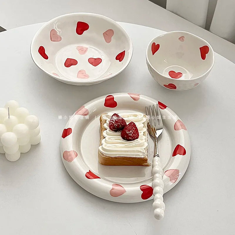 Love Ceramic Plate Bowl 8-inch Beautiful Spoon Small Fresh Dining Plate Three Piece