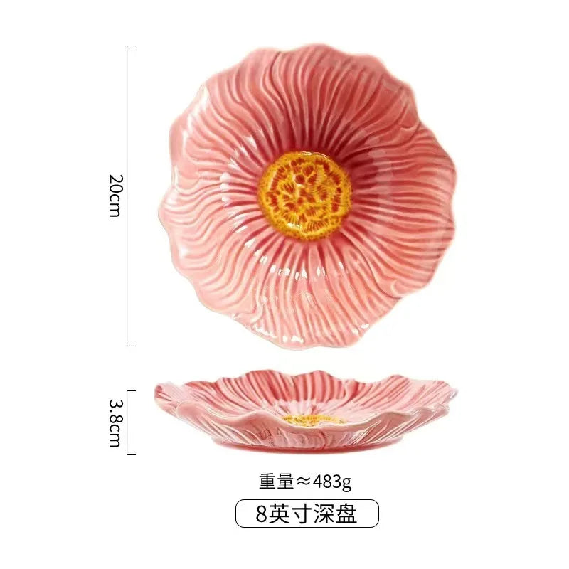 Ceramic Flower Serving Plate Cake Dessert Plate Flower Ceramic Bowl Tableware Set Dining Table