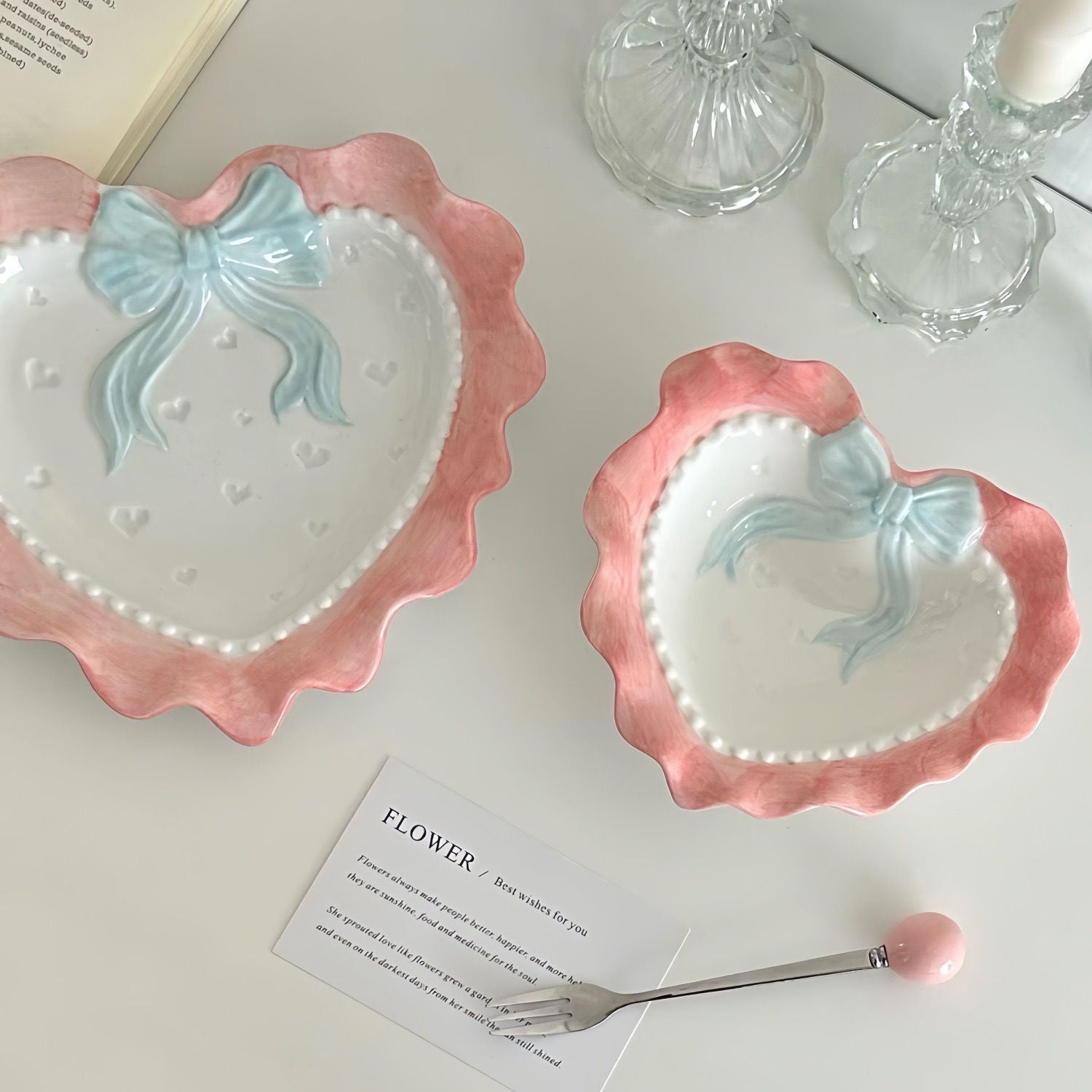 Cute Wave Edge Bow Knot Love Wave Dot Ceramic Lace Girl Tableware