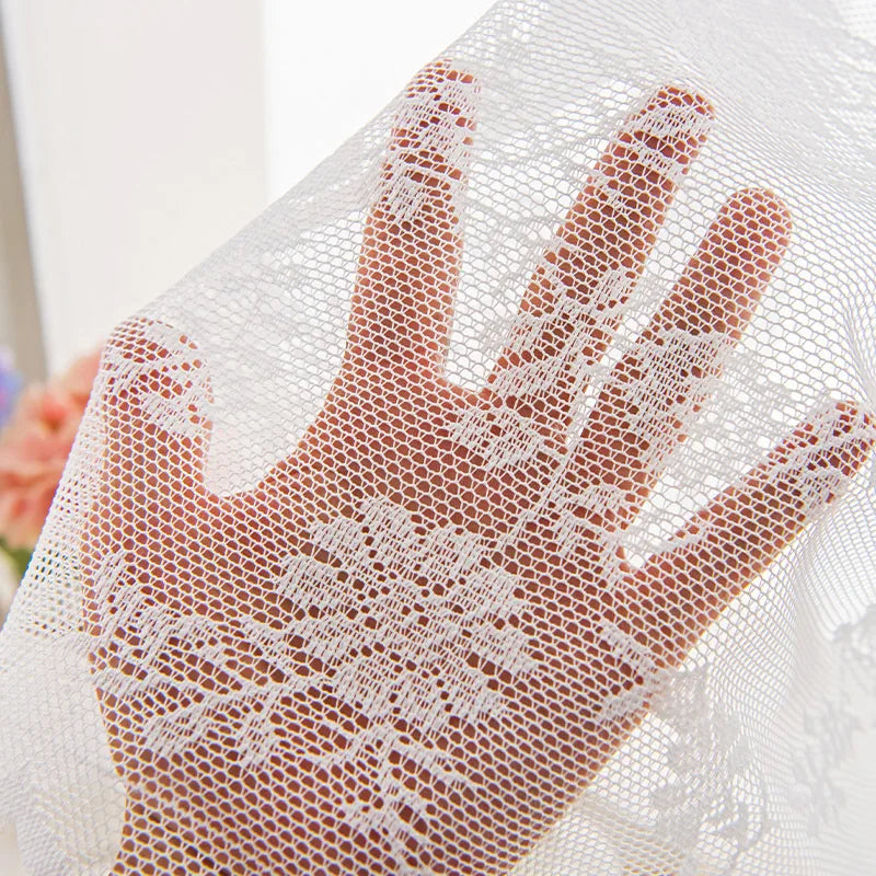 White Flower Lace Short Curtains with Wavy Lace Half Curtain