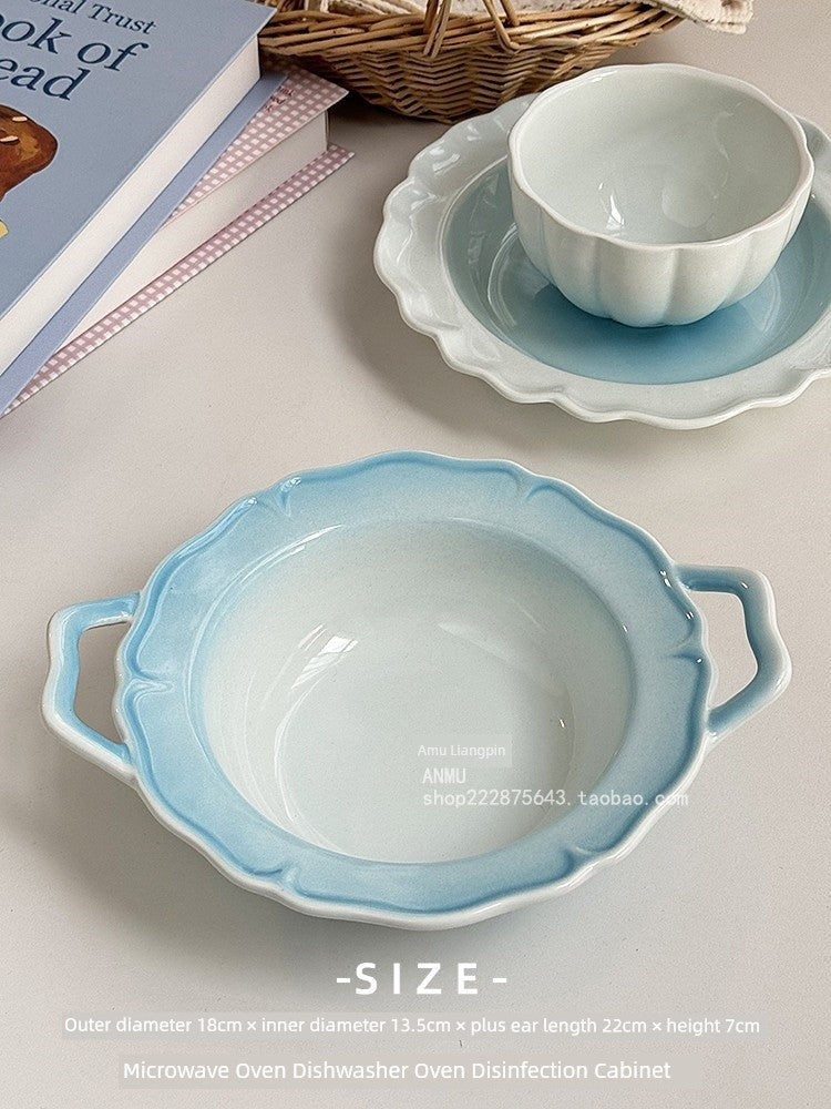 Gradient Lace Underglaze Porcelain Tableware Dish and Bowl Dish