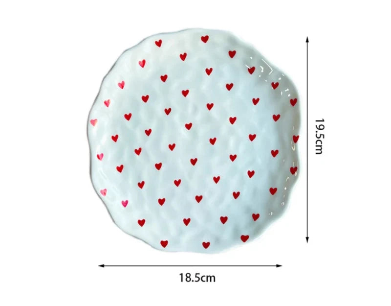 Red Hearts Ceramic Hand-Made Irregular Shaped Porcelain Plates