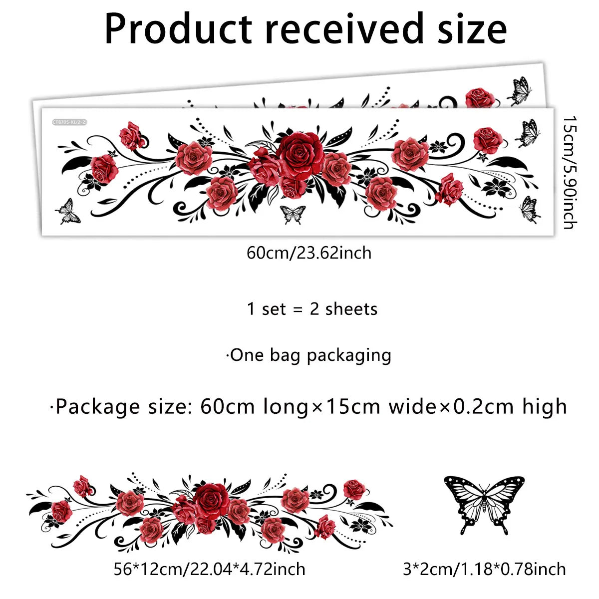 Pink Rose and Black Butterfly Glass Wall Sticker Cozy Living Room Bathroom Bedroom Double Sided Visible Self Adhesive Sticker
