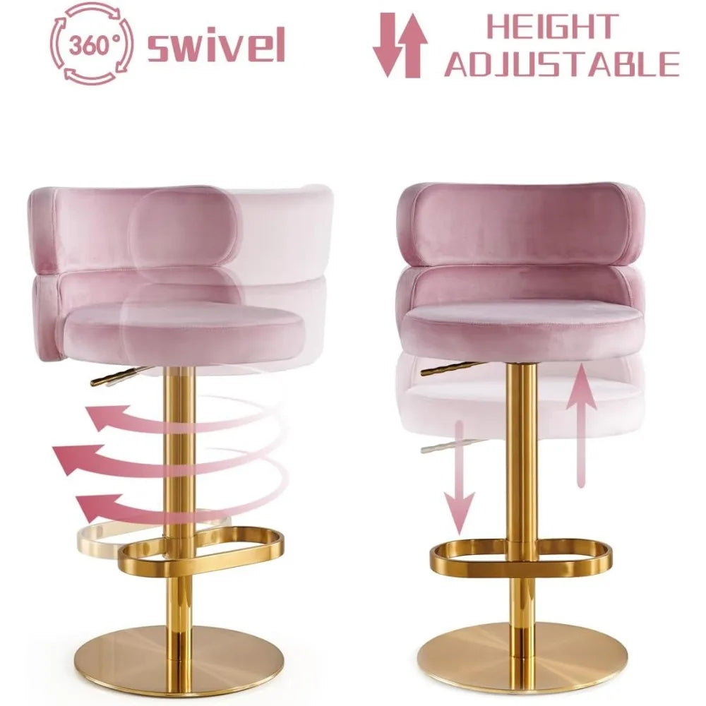 Velvet Bar Stools Modern Swivel Adjustable Height Kitchen Counter Bar Stools with Footrest for Living Room Dining Room