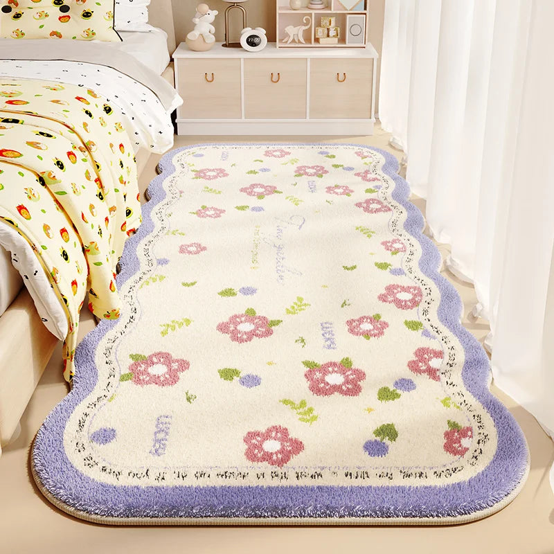 Flower Pattern Carpets for Living Room Thickend Plush Bedroom Decor Carpet Fluffy Soft Bedside Floor Mat Washable Cloakroom Rug
