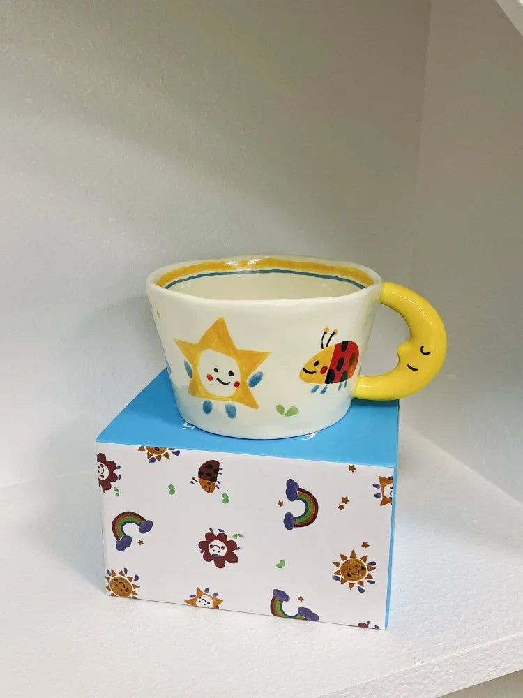 Korean Style Cute Hand-painted Handle Mug Personalized Good-looking Ceramic Cup