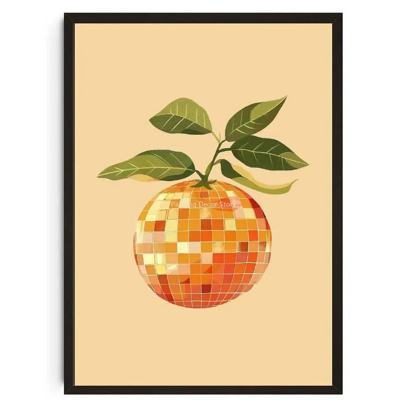 Retro Abstract Fruit Disco Ball Orange Miorrorball Creative Poster Canvas Paintings Wall Art Pictures